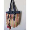 Lucky Brand Tote Bag Woven Straw Canvas Multi Color Stripe Handbag