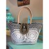 Skemo Beach Bag Straw Leather Crochet Bag Handmade Beaded Rhinestones