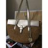 Michael Kors Straw Naomi Pale Gold Leather Large Tote Shoulder Bag NWT $298