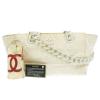 Auth CHANEL Quilted CC Chain Shoulder Tote Bag White Straw Vintage Italy WL00778