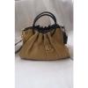 MICHAEL KORS BEIGE/BLACK STRAW LEATHER SATCHEL SHOULDER PURSE BAG