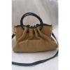 MICHAEL KORS BEIGE/BLACK STRAW LEATHER SATCHEL SHOULDER PURSE BAG