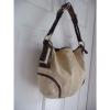 COACH Purse Shoulder Bag 4711 Angora Straw Burlap Beige w/ Genuine Brown Leather