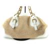 Authentic PRADA Gold Chain Leather, Beige Straw Shoulder Bag PS10559L