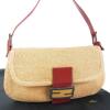 Auth FENDI Mamma Baguette Straw Shoulder Bag Bege F/S 18893eSaM