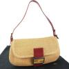 Auth FENDI Mamma Baguette Straw Shoulder Bag Bege F/S 18893eSaM