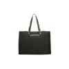 LANVIN green python print leather strap black straw woven beach tote bag