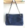 Tory Burch Thea Woven Straw and Leather Tote Shoulder Bag Tory Navy $395