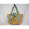 MICHAEL KORS Santorini Blue Leather &amp; Straw Basket Tote Handbag Purse &amp; Bag NWOT