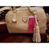 New Betsey Johnson White Straw Like Woven Barrel Satchel Purse Crossbody Bag