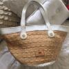 Elaine Turner White Beige Straw Patent Leather Beach Tote Hand Bag Purse $325