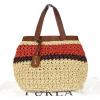 Authentic FURLA Hand Bag Charm Straw Leather Brown Red Beige Italy 02K961