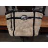 Brighton Handbag Woven Straw Cord Black Patent Leather Large Shoulder Bag Purse