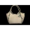 Brahmin Beige Straw Satchel Rattle Snake Trim Handbag Purse Leather Bag Tote