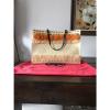 New 100% Authentic Tory Burch Natural Straw/Blck/orange Summer Shopper Beach Bag