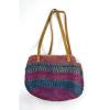 Vtg Leather Multi Color Straw Woven Wicker Basket Bucket Shoulder Bag Purse Sack