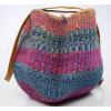 Vtg Leather Multi Color Straw Woven Wicker Basket Bucket Shoulder Bag Purse Sack