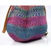 Vtg Leather Multi Color Straw Woven Wicker Basket Bucket Shoulder Bag Purse Sack