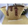 NWT Authentic MICHAEL KORS SANTORINI Large Straw Basket Pool Summer Bag BROWN