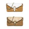 Michael Kors STRAW NAOMI Gold White Large Clutch Handbag Bag Satchel Purse NEW