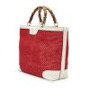 Authentic GUCCI Top Handle Bamboo Shopper Straw Tote Bag, Red/White 338964 6273S