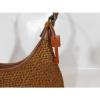 Womens FOSSIL Wooden Key Brown Woven Purse Straw Leather Trim Bucket Bag Boho