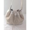 COLE HAAN Beige Leather/ Straw Burlap DRAWSTRING Tote Shoulder Bag Hobo