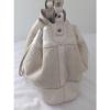 COLE HAAN Beige Leather/ Straw Burlap DRAWSTRING Tote Shoulder Bag Hobo