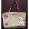 Authentic Coach Straw Patent Leather Flower Applique Tote Purse Bag M1369F29861