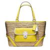 COACH STRAW TOTE PURSE BAG HANDBAG SHOPPER LIME GREEN / YELLOW POCKET NWT 22904