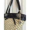 BRIGHTON  Straw  Brown Croc Trim Braid Straps Heart Basket Shoulder Bag Purse