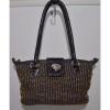 Brighton Black Brown Straw Weave Purse Satchel Shoulder Bag Heart Footed