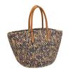 Auth BALENCIAGA Raffia Hand Tote Bag Purple Brown Straw Leather Vintage F01840