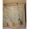 Woven Straw Tote Lined Wooden Elephants Giraffes Braided Straps Beach Bag A2