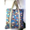 MARNI Canvas Flat Beach Tote Shoulder Bag Blue Print Italy