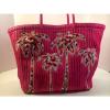 Vera Bradley Straw Tote Pixie Confetti Palm Trees Hot Pink Large Beach Bag NWOT