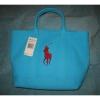 NWT RALPH LAUREN POLO SPORT HORSE TEAL BLUE CANVAS PURSE HANDBAG BEACH TOTE BAG