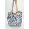 Donna Dixon Canvas Cotton Large Beach Tote Bag Navy Blue Off White Floral