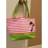 Quacker Factory Sequined  Palm Tree Pink White Green Stripe Tote Bag Beach