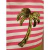 Quacker Factory Sequined  Palm Tree Pink White Green Stripe Tote Bag Beach