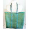 Woven Open Tote Carry-all Bag Handcrafted Turquoise Gold Travel Beach Office