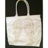 VICTORIA&#039;S SECRET White Gold Canvas Bling Angel Wings Tote Shopper Beach BAG