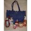 Bath &amp; Body Works Main Street Garden Tote Bag Blue/Pink Beach  w 8 New Full Item