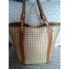 Vintage Brooks Brothers Straw Tote- Beach Bag Leather-Straw Brown/Tan