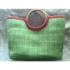 GREEN SUMMER SHOPPER BEACH BAG STRAW WELL MADE LARGE HANDBAG BANBOO HANDLES