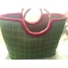 GREEN SUMMER SHOPPER BEACH BAG STRAW WELL MADE LARGE HANDBAG BANBOO HANDLES