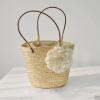 Woman Straw Flower Shoulder Bag w/ Shoulder Straps Beach Tote Bag