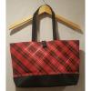 Lancome Red Black Silver Plaid Red Interior Tote Bag Makeup Beach Bag Shopper