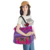 Fair Trade Unique Beach Tote Bag with Thai Hmong Embroidery Large Size in Purple