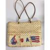 Quacker Factory Nautical Beach Tote Bag USA Flag Straw Purse  Sequins Red Blue